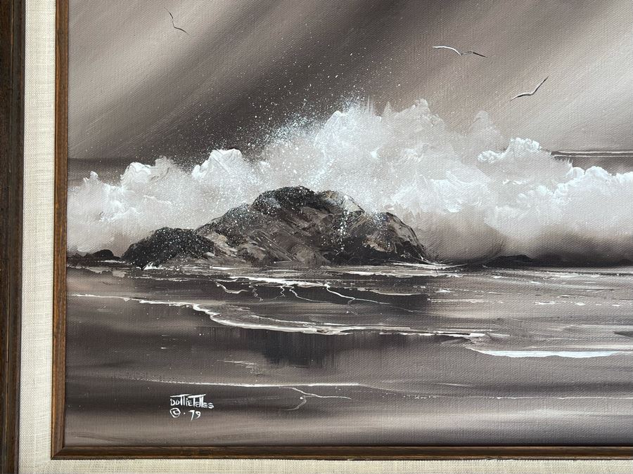 Original Vintage 1979 Seascape Ocean Painting By Dottie Telles 24 X 12, Framed 31 X 19 [Photo 4]