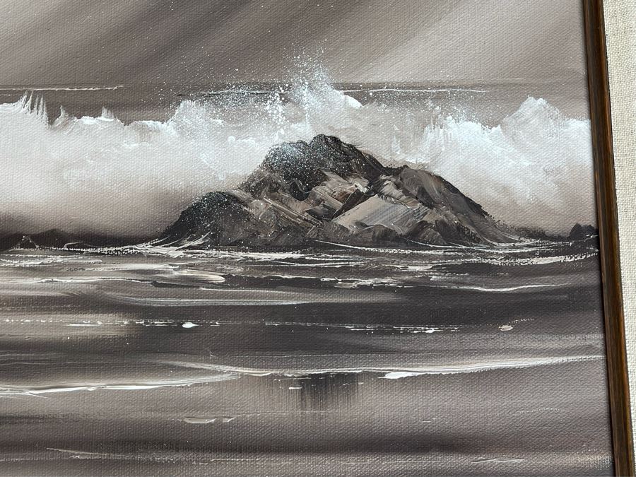 Original Vintage 1979 Seascape Ocean Painting By Dottie Telles 24 X 12, Framed 31 X 19 [Photo 7]