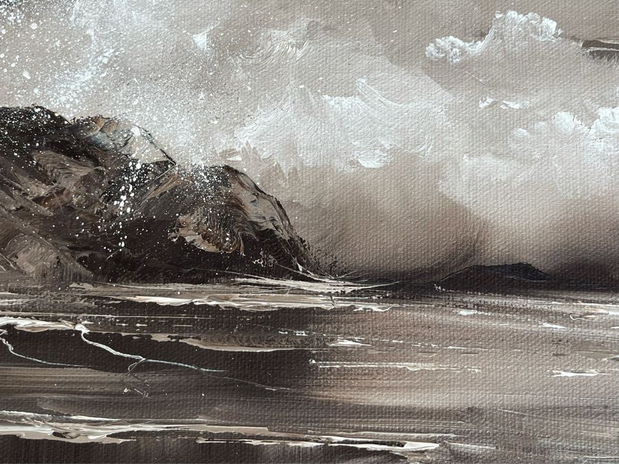 Original Vintage 1979 Seascape Ocean Painting By Dottie Telles 24 X 12, Framed 31 X 19 [Photo 8]