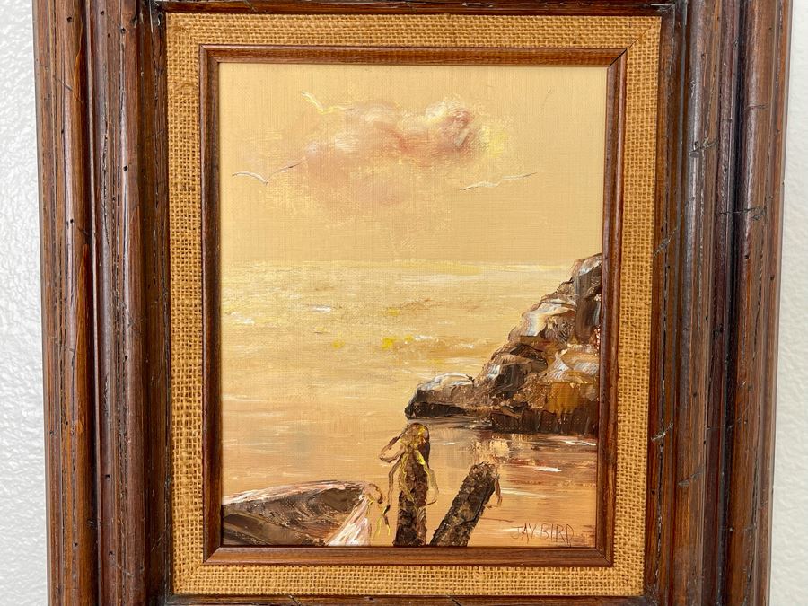 Original Jay Bird Painting On Board 8 X 9.5, Framed 15 X 17 [Photo 3]