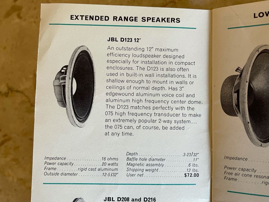 Vintage Wooden Credenza With Marble Top Stereo Cabinet With Pair Of JBL Model D123 Signature 12' Speakers [Photo 3]