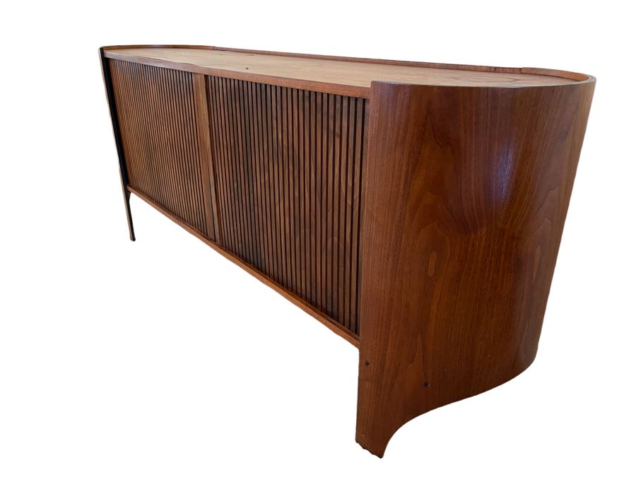 Rare Henry P. Glass Mid-Century Modern Cylindra Sideboard Buffet For Richbuilt Mfg Featuring Tambour Doors - Top Has Some Water Damage 6'W X 18'D X 30'H [Photo 3]