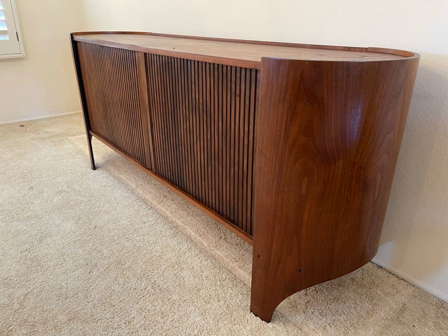 Rare Henry P. Glass Mid-Century Modern Cylindra Sideboard Buffet For Richbuilt Mfg Featuring Tambour Doors - Top Has Some Water Damage 6'W X 18'D X 30'H [Photo 13]