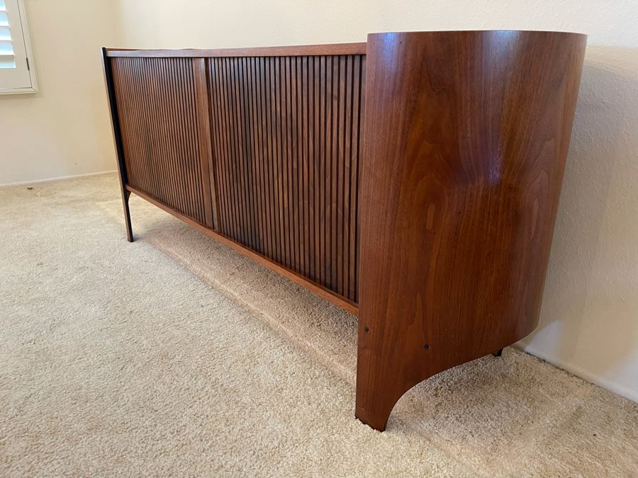 Rare Henry P. Glass Mid-Century Modern Cylindra Sideboard Buffet For Richbuilt Mfg Featuring Tambour Doors - Top Has Some Water Damage 6'W X 18'D X 30'H [Photo 11]