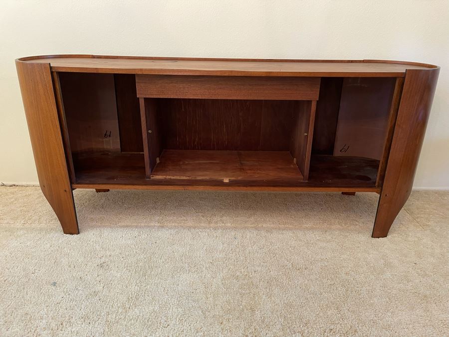 Rare Henry P. Glass Mid-Century Modern Cylindra Sideboard Buffet For Richbuilt Mfg Featuring Tambour Doors - Top Has Some Water Damage 6'W X 18'D X 30'H [Photo 14]