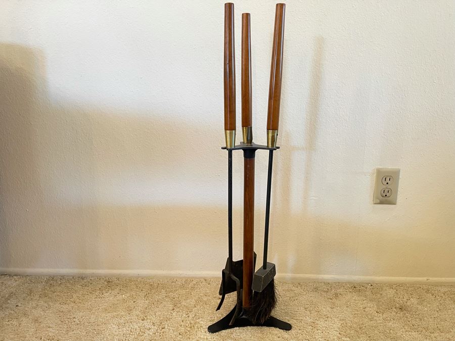 Mid-Century Modern Three-Piece Standing Fireplace Tool Set 31H [Photo 6]