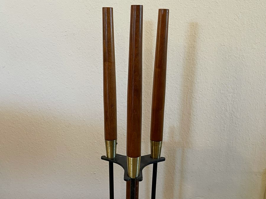 Mid-Century Modern Three-Piece Standing Fireplace Tool Set 31H [Photo 4]