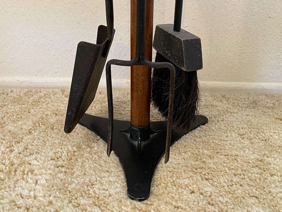 Mid-Century Modern Three-Piece Standing Fireplace Tool Set 31H [Photo 5]