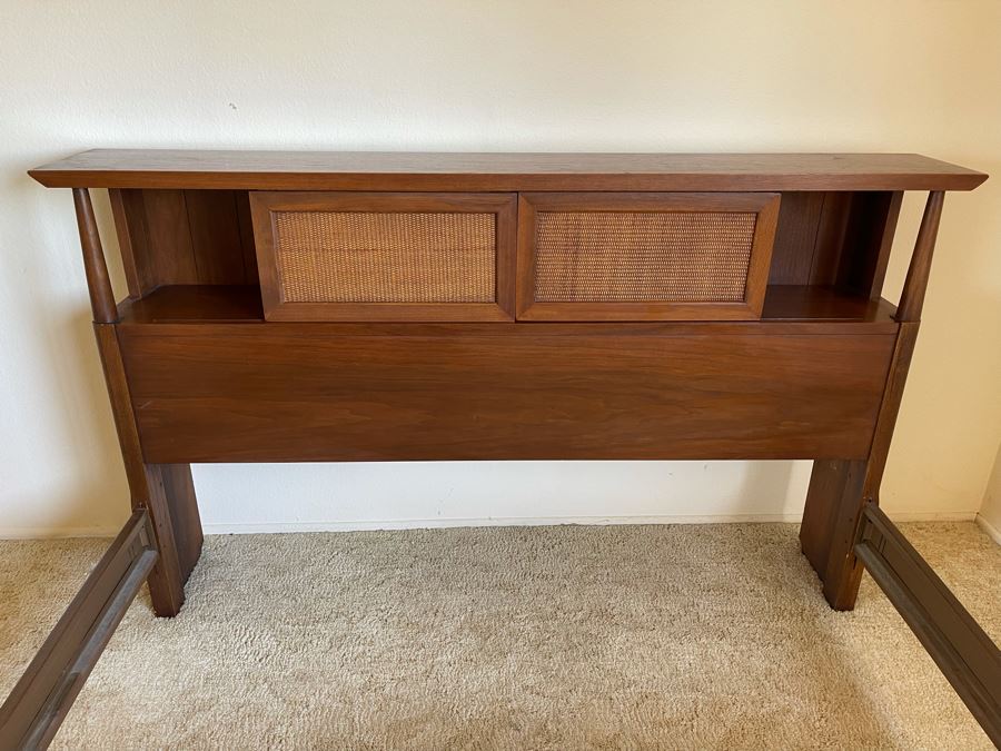 Mid-Century Modern Bedroom Set By American Of Martinsville Includes: Pair Of Nightstands, Highboy Dresser, Dresser, Bed Frame (See Photos For Matching Bed) And Mid-Century Modern Blue Pottery Table Lamp - See Description For Measurements [Photo 22]