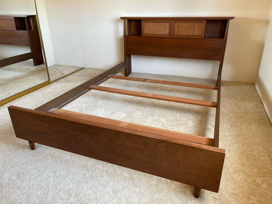 Mid-Century Modern Bedroom Set By American Of Martinsville Includes: Pair Of Nightstands, Highboy Dresser, Dresser, Bed Frame (See Photos For Matching Bed) And Mid-Century Modern Blue Pottery Table Lamp - See Description For Measurements [Photo 20]