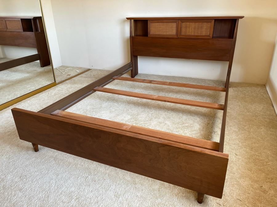Mid-Century Modern Bedroom Set By American Of Martinsville Includes: Pair Of Nightstands, Highboy Dresser, Dresser, Bed Frame (See Photos For Matching Bed) And Mid-Century Modern Blue Pottery Table Lamp - See Description For Measurements [Photo 3]