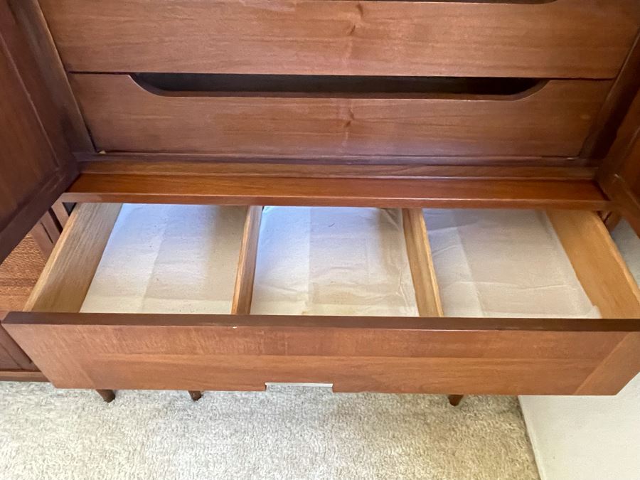 Mid-Century Modern Bedroom Set By American Of Martinsville Includes: Pair Of Nightstands, Highboy Dresser, Dresser, Bed Frame (See Photos For Matching Bed) And Mid-Century Modern Blue Pottery Table Lamp - See Description For Measurements [Photo 18]