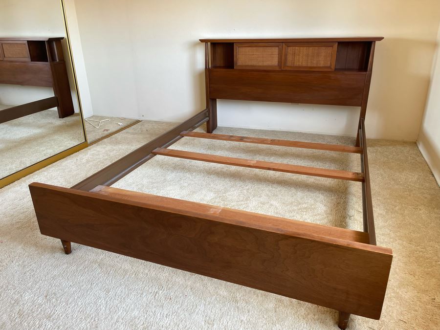 Mid-Century Modern Bedroom Set By American Of Martinsville Includes: Pair Of Nightstands, Highboy Dresser, Dresser, Bed Frame (See Photos For Matching Bed) And Mid-Century Modern Blue Pottery Table Lamp - See Description For Measurements [Photo 21]