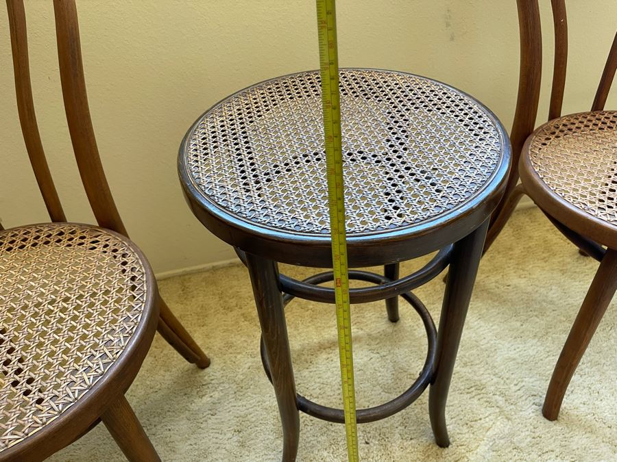 Pair Of Caned Thonet 18 Model Bentwood Chairs And Black Barstool With Cane Seat 24H [Photo 11]
