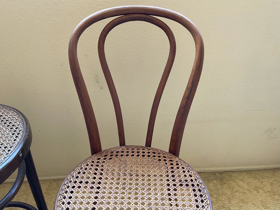Pair Of Caned Thonet 18 Model Bentwood Chairs And Black Barstool With Cane Seat 24H [Photo 7]