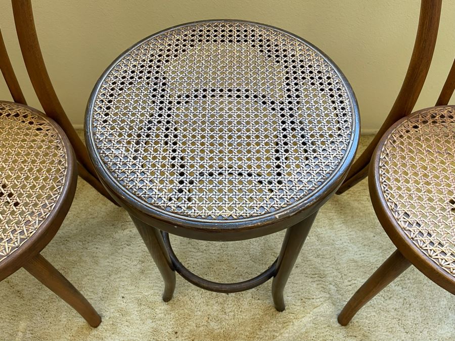 Pair Of Caned Thonet 18 Model Bentwood Chairs And Black Barstool With Cane Seat 24H [Photo 5]