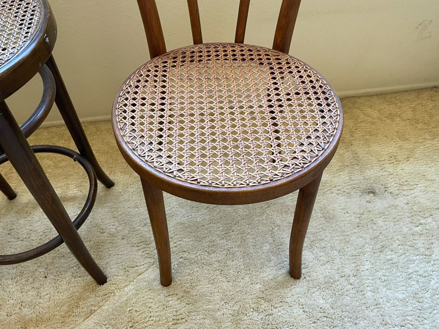 Pair Of Caned Thonet 18 Model Bentwood Chairs And Black Barstool With Cane Seat 24H [Photo 6]