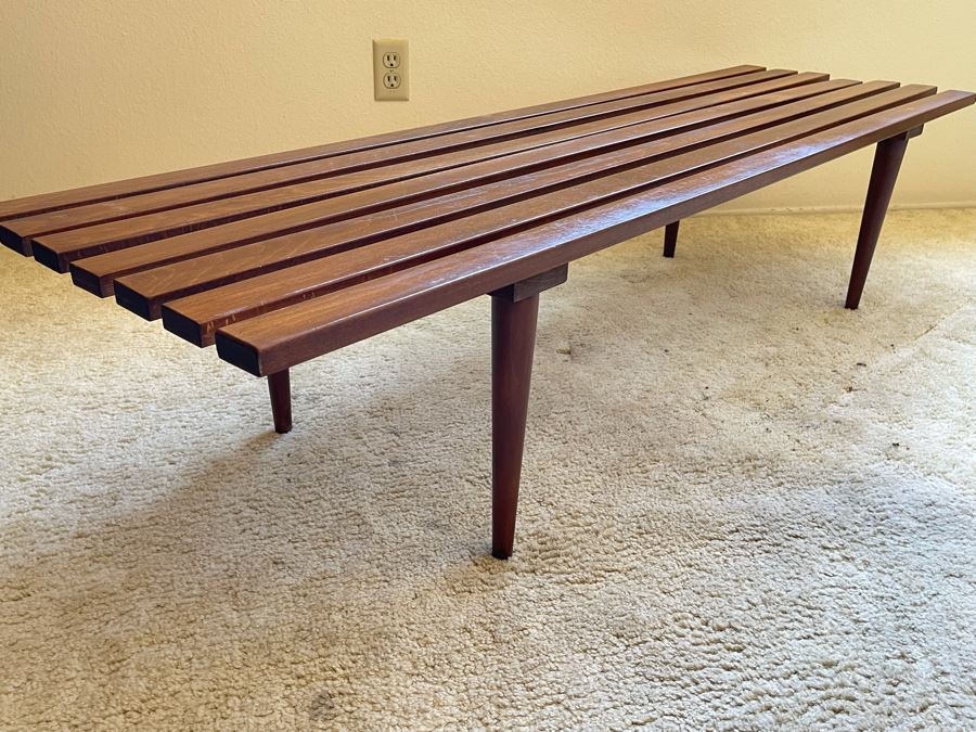 Mid-Century Modern Wooden Slat Bench Made In Jugoslavia 60W X 17.75D X 13.5H [Photo 2]