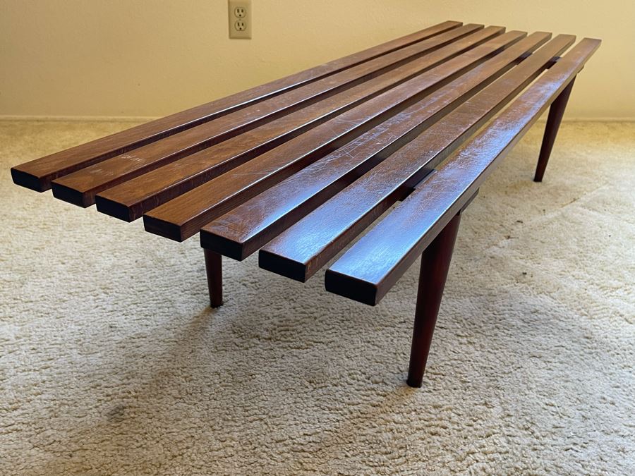 Mid-Century Modern Wooden Slat Bench Made In Jugoslavia 60W X 17.75D X 13.5H [Photo 8]