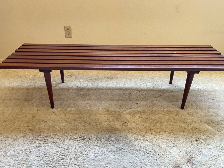 Mid-Century Modern Wooden Slat Bench Made In Jugoslavia 60W X 17.75D X 13.5H [Photo 5]