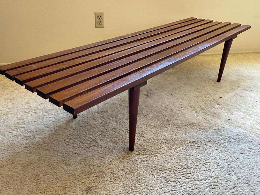 Mid-Century Modern Wooden Slat Bench Made In Jugoslavia 60W X 17.75D X 13.5H [Photo 3]
