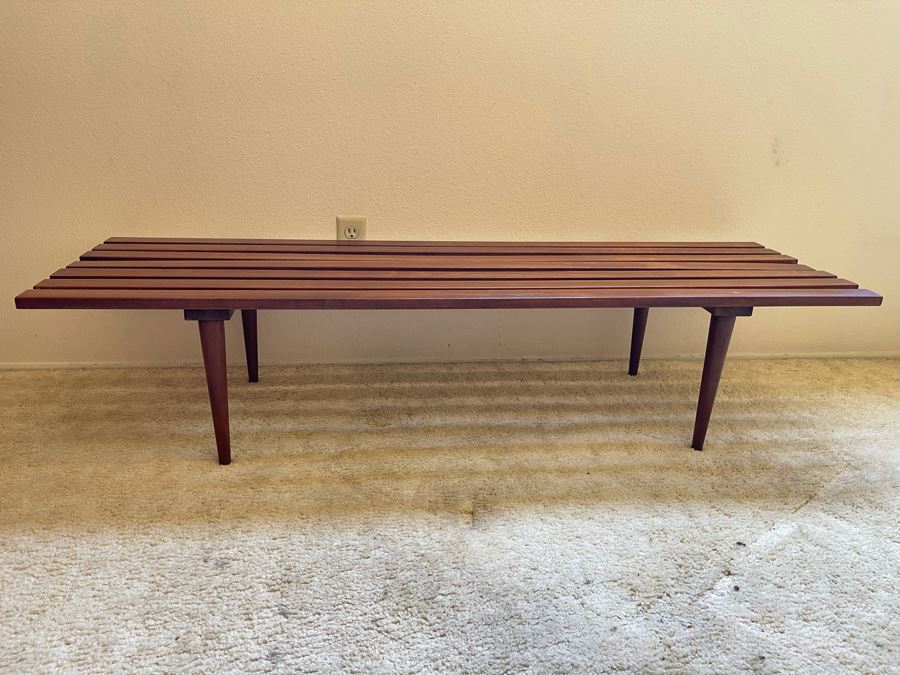 Mid-Century Modern Wooden Slat Bench Made In Jugoslavia 60W X 17.75D X 13.5H [Photo 6]