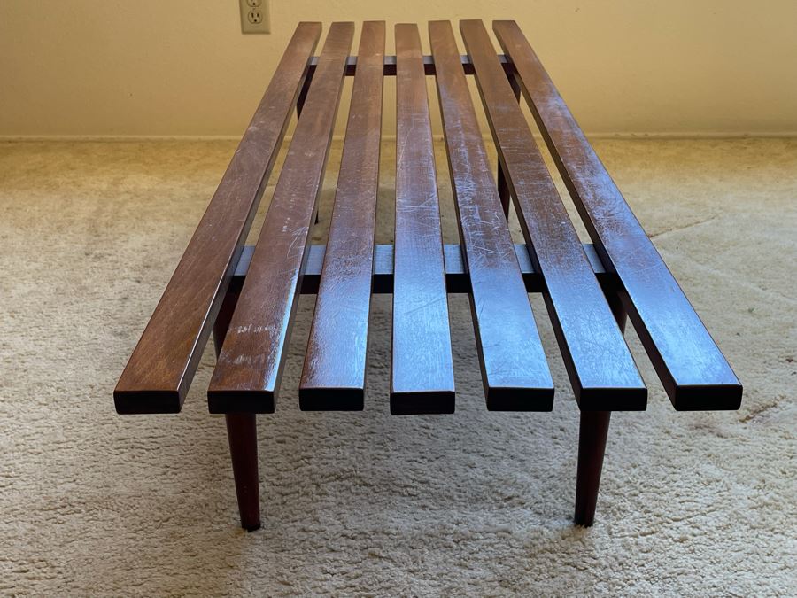 Mid-Century Modern Wooden Slat Bench Made In Jugoslavia 60W X 17.75D X 13.5H [Photo 4]