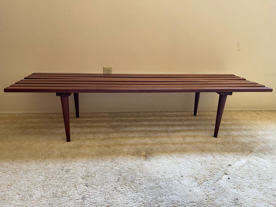 Mid-Century Modern Wooden Slat Bench Made In Jugoslavia 60W X 17.75D X 13.5H [Photo 7]
