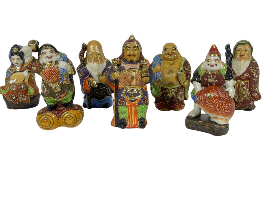 Signed Kutani Japanese Figurines The Seven Happy Gods 6H [Photo 2]