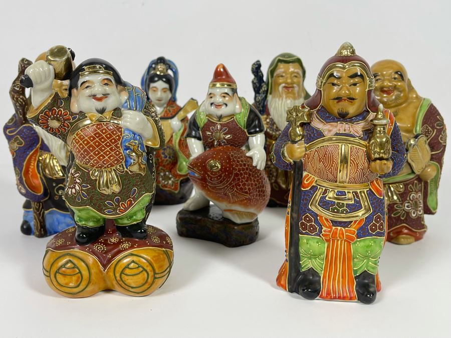 Signed Kutani Japanese Figurines The Seven Happy Gods 6H [Photo 6]