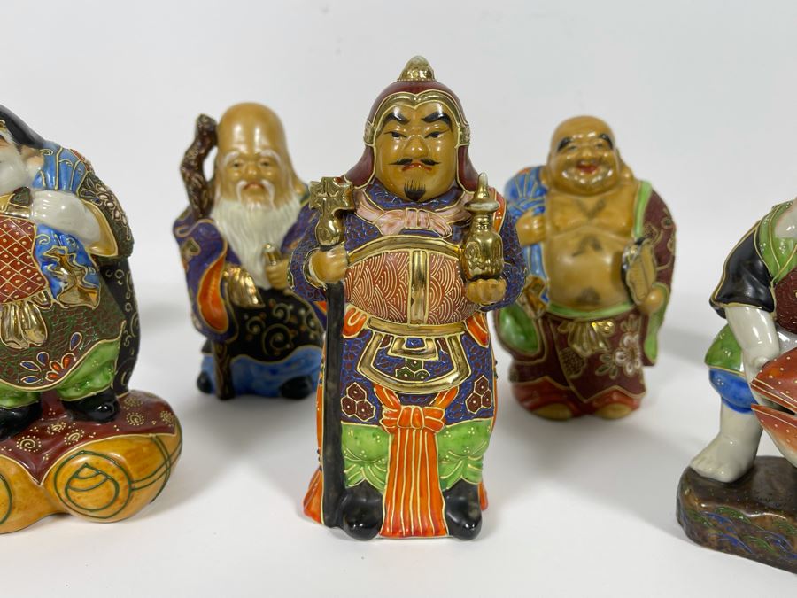 Signed Kutani Japanese Figurines The Seven Happy Gods 6H [Photo 10]
