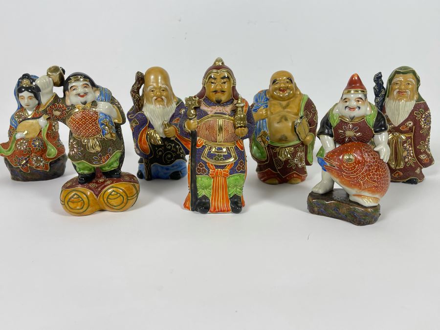 Signed Kutani Japanese Figurines The Seven Happy Gods 6H [Photo 8]