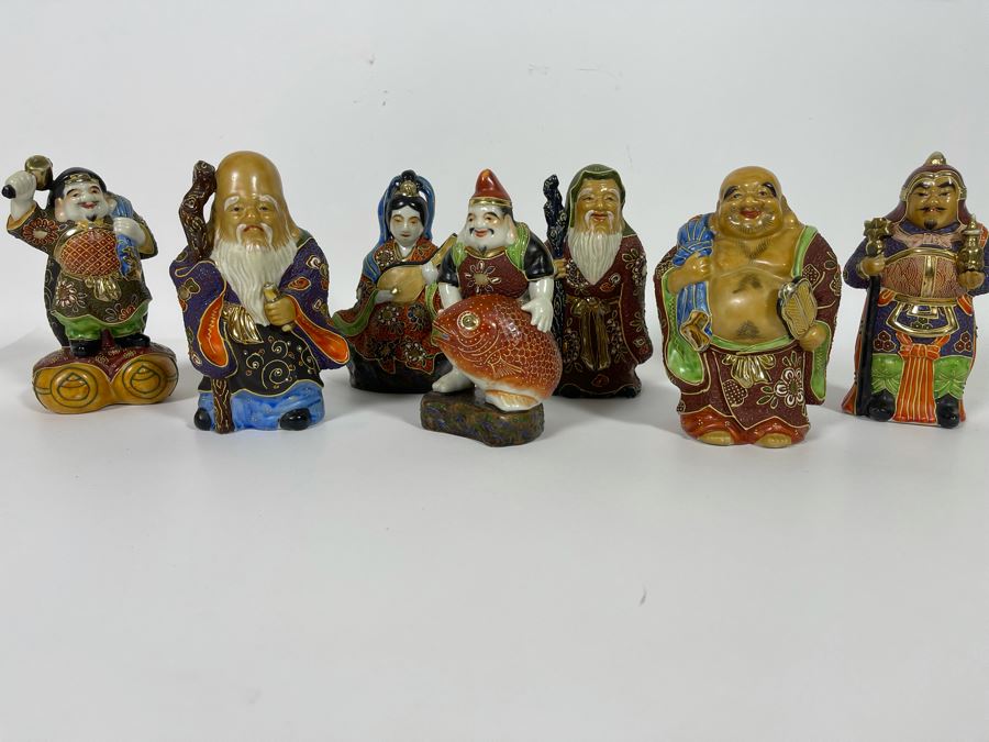 Signed Kutani Japanese Figurines The Seven Happy Gods 6H [Photo 5]