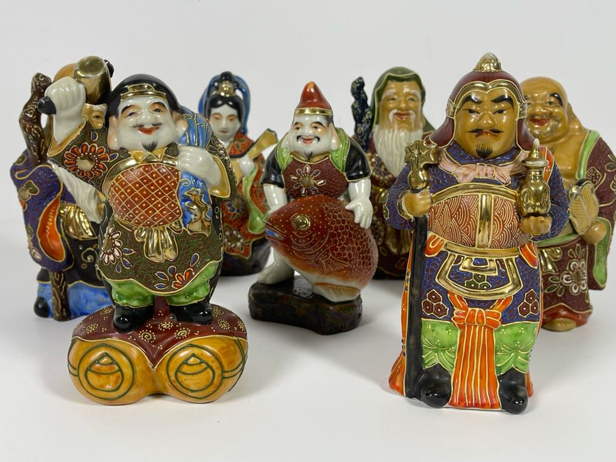 Signed Kutani Japanese Figurines The Seven Happy Gods 6H [Photo 4]