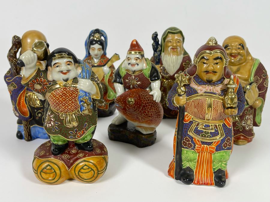 Signed Kutani Japanese Figurines The Seven Happy Gods 6H [Photo 3]
