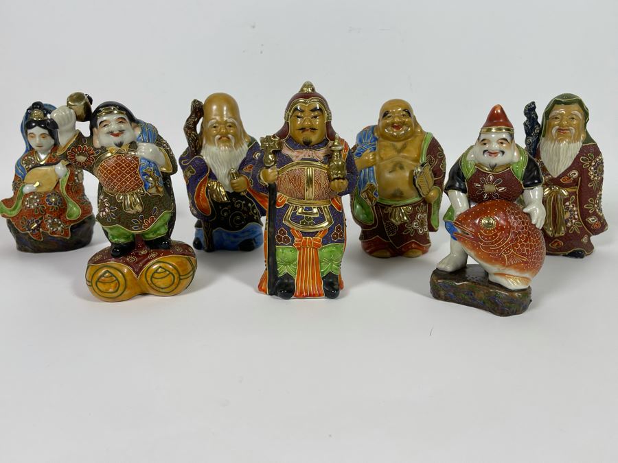 Signed Kutani Japanese Figurines The Seven Happy Gods 6H [Photo 7]