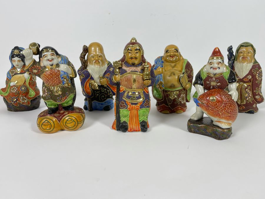 Signed Kutani Japanese Figurines The Seven Happy Gods 6H [Photo 9]
