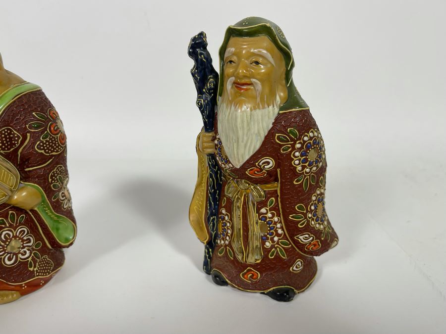 Signed Kutani Japanese Figurines The Seven Happy Gods 6H [Photo 12]