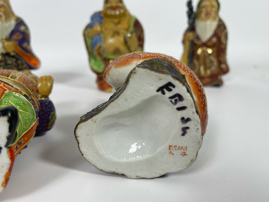 Signed Kutani Japanese Figurines The Seven Happy Gods 6H [Photo 16]