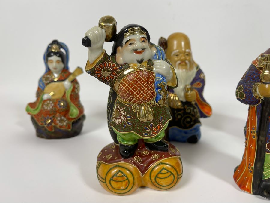 Signed Kutani Japanese Figurines The Seven Happy Gods 6H [Photo 11]