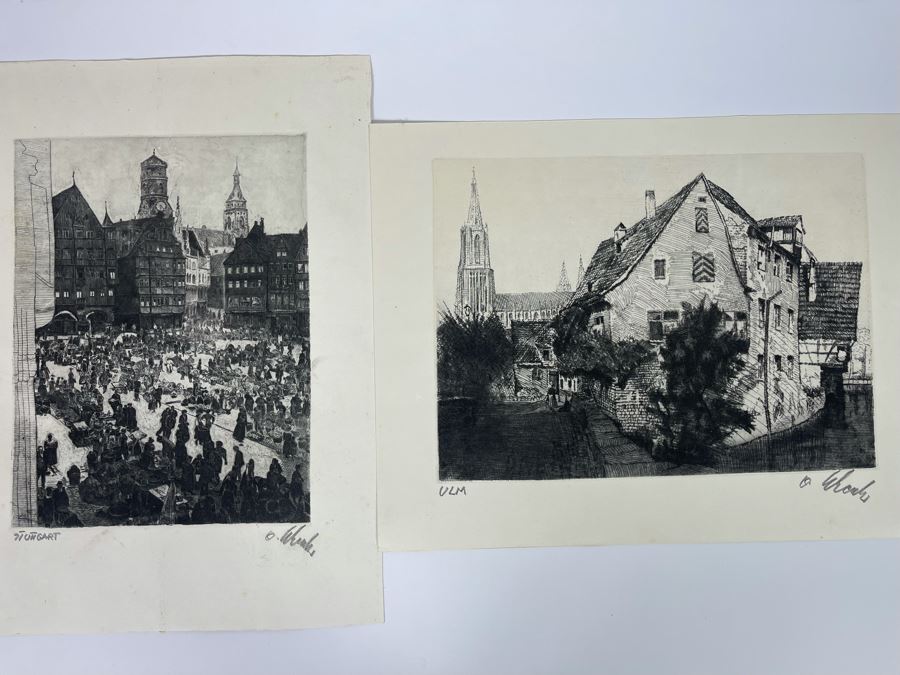 Pair Of Vintage Signed European Etchings 12 X 9, 8 X 11 [Photo 3]