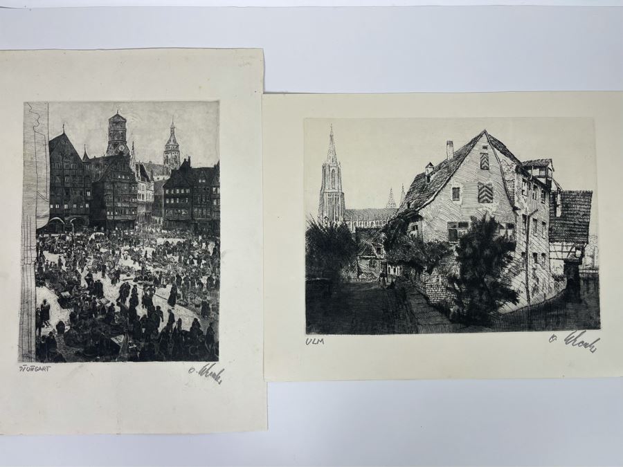 Pair Of Vintage Signed European Etchings 12 X 9, 8 X 11 [Photo 2]