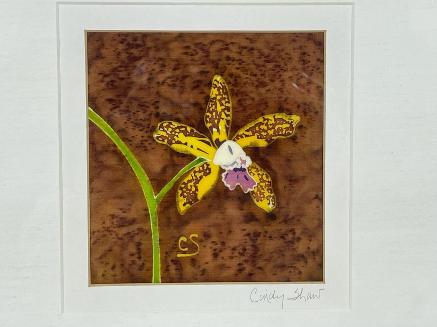Signed Cindy Shaw Orchid Artwork Framed 13 X 16 [Photo 2]