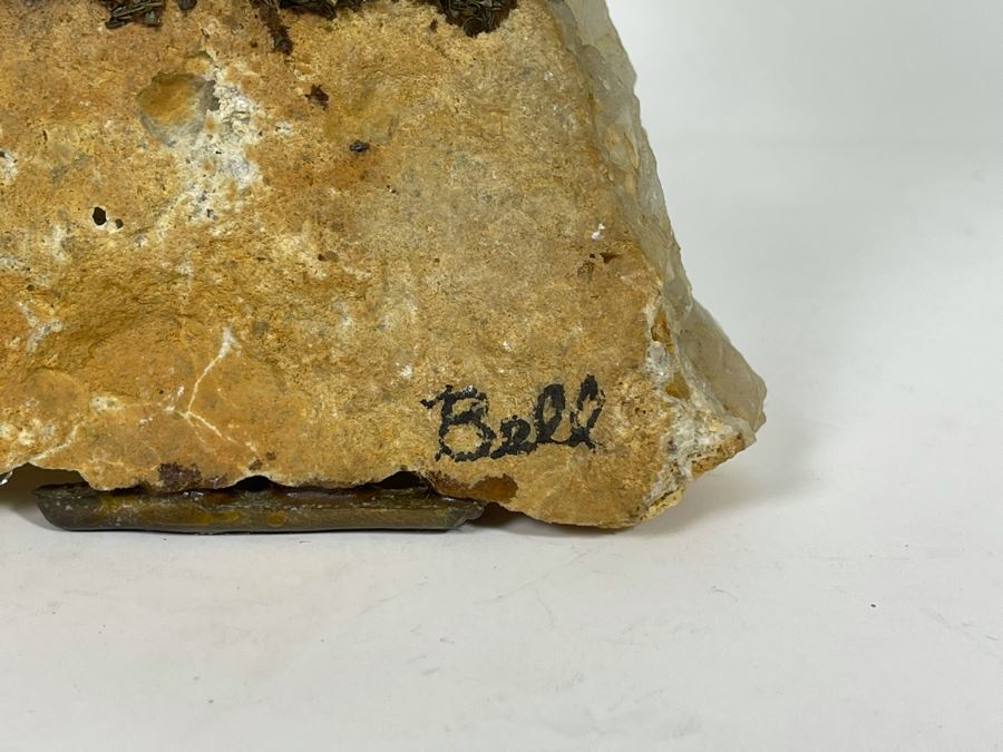 Handmade Metal Tree Sculpture With Quartz Crystal Base Signed Bell  [Photo 7]