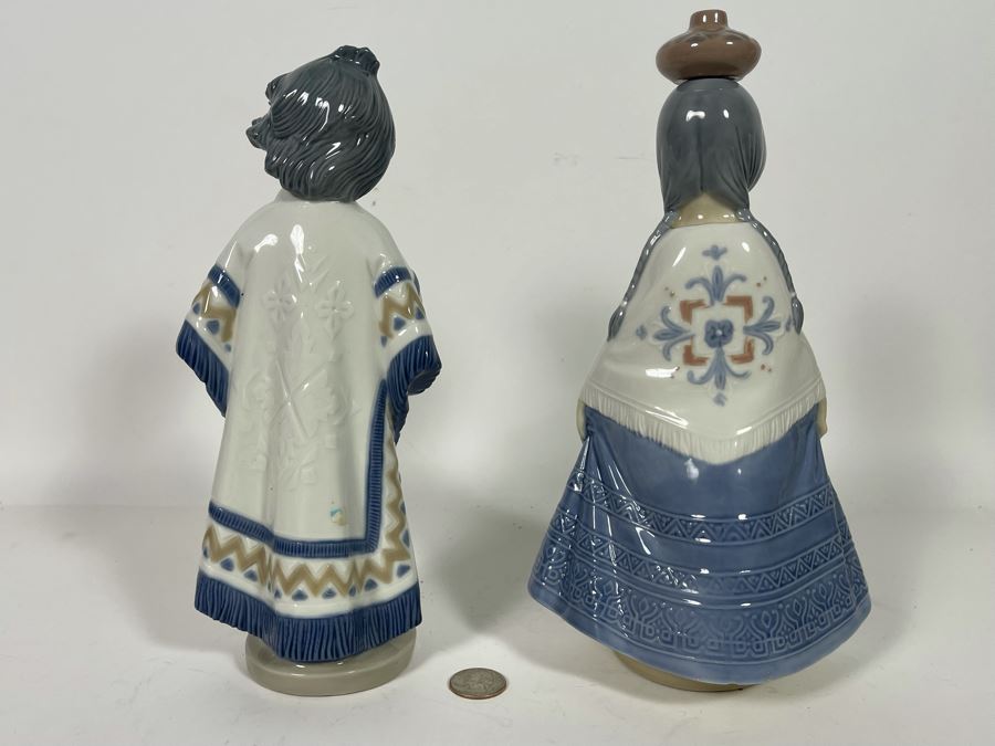 Pair Of Nao By Lladro Figurines With Original Boxes  No. 359 & 360 Mexican Girl With Poncho & Straw Hat & Mexican Girl With Jug Vase 11H  [Photo 6]