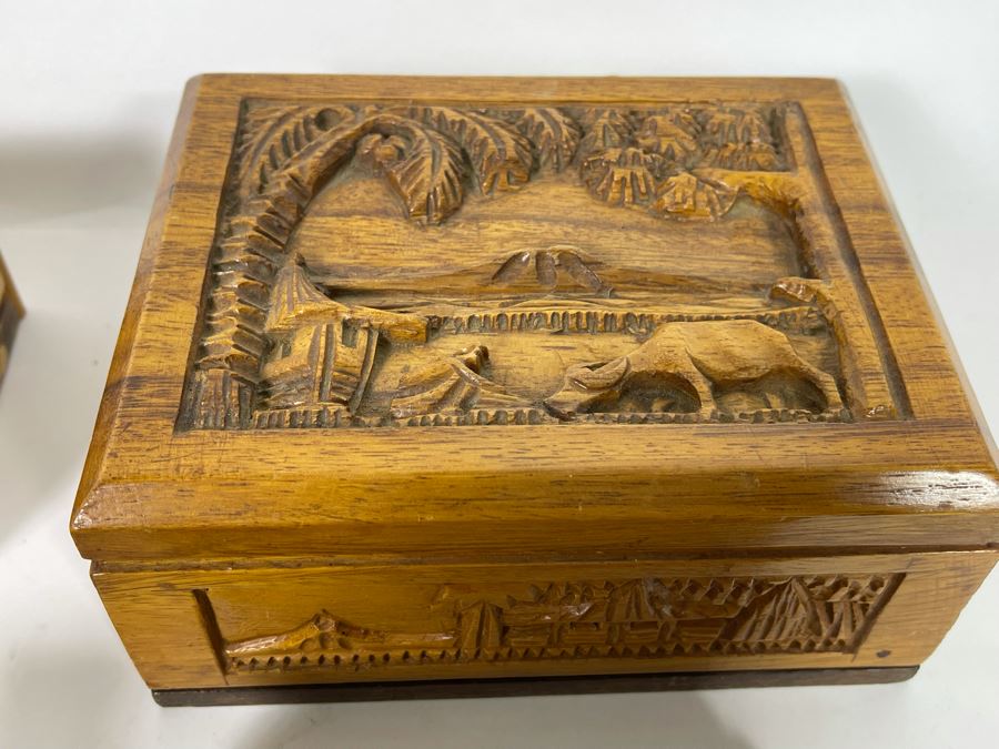 Various Wooden Boxes From Poland, China And Carved Wooden Cigarette Box [Photo 9]