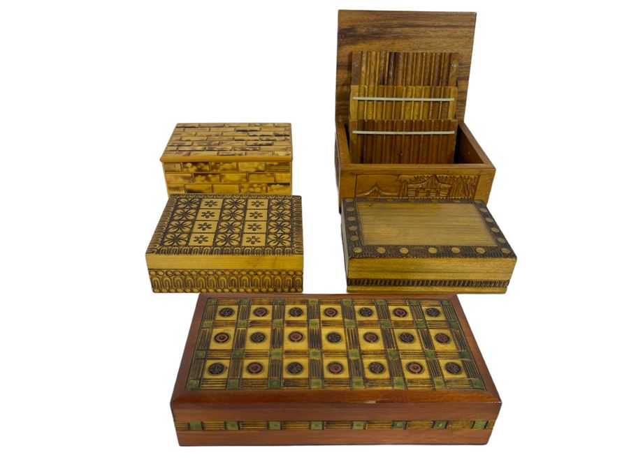Various Wooden Boxes From Poland, China And Carved Wooden Cigarette Box [Photo 1]