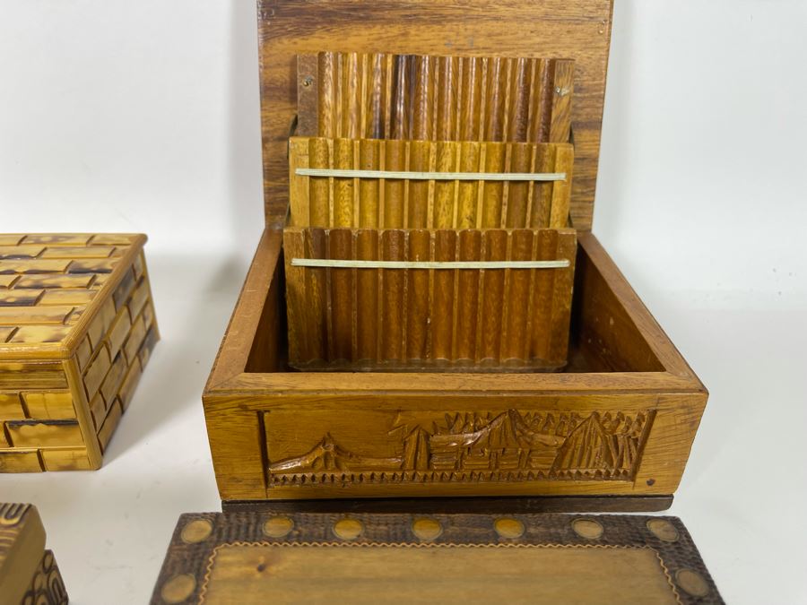 Various Wooden Boxes From Poland, China And Carved Wooden Cigarette Box [Photo 8]