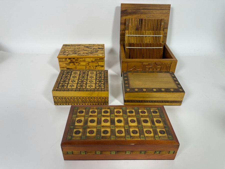 Various Wooden Boxes From Poland, China And Carved Wooden Cigarette Box [Photo 2]