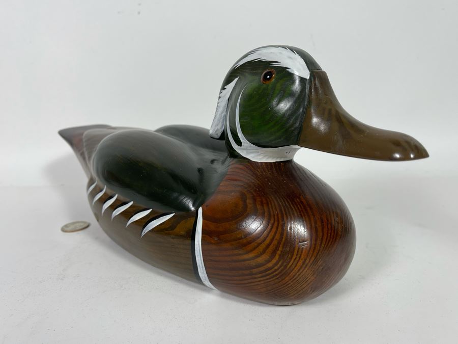 Hand Carved Chinese Wooden Duck Decoy 14W